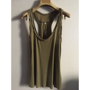 Olive Green Ribbed Low Decollate Cotton Tank Top